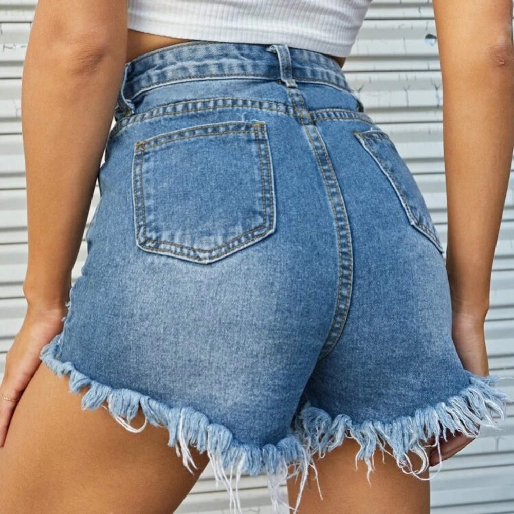 High-Rise Ripped Denim Shorts - Picture 3 of 5